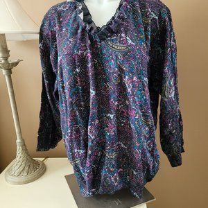 Liz Claiborne Black Paisley Blouse with Teal & Purple Accents